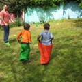 Sack races in the garden