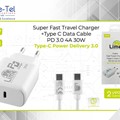 Lime Super Fast Φόρτισης Ταξιδιού 4α 30w - Type C - Pd3.0 - 1 Μέτρο