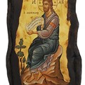 Βυζαντινή εικόνα ζωγραφισμένη στο χέρι σε παλιό ακανόνιστο ξύλο