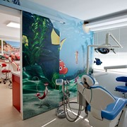 For our little friends, we created a space with many vivid and bright colors and many action figure heroes