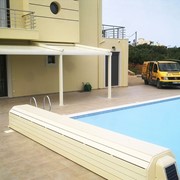 System of automated awning-pergola, with a motor and interior LED lighting