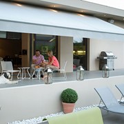 Awnings with arms, Awnings with bracing struts, Somfy automations, Patio shelters, Tencate & Dickson awning fabrics