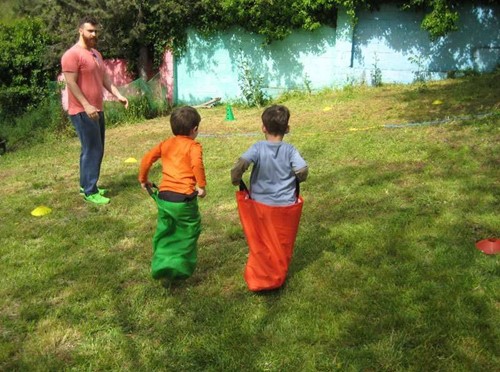 Sack races in the garden