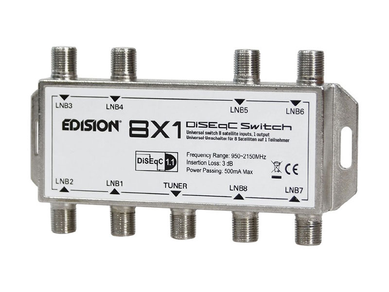 Διακόπτης DiseqC EDISION 8×1, για σύνδεση εώς 8 Δορυφόρους προς 1 Δέκτη. Με συνδέσεις τύπου F