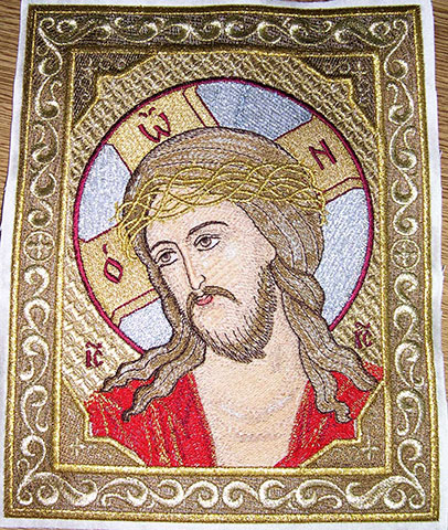 Gold embroidered icon of Christ