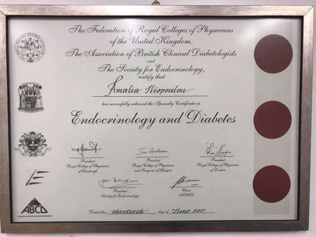 Speciality certificate in Endocrinology and Diabetes Mellitus (awarded by the Royal College of Physicians of London)