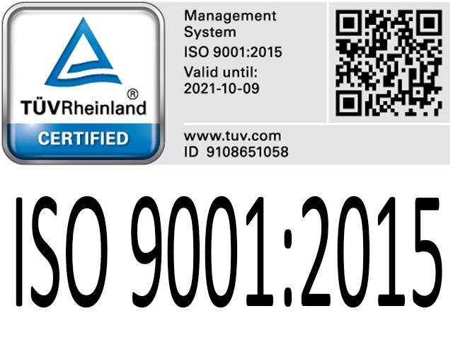 We hold an ISO 9001:2015 quality assurance system certification