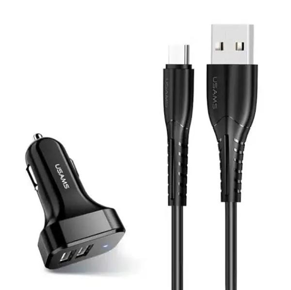 USAMS Φορτιστής αυτοκινήτου 2xUSB C13 2,1A USB-C μαύρος