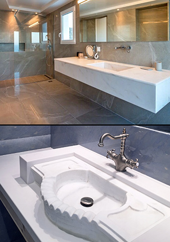 Marble wash basins, Shower trays, One piece constructions, Marble bathroom furniture