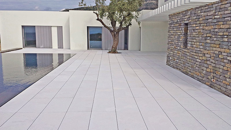 Floors of marble, granite, stone (indoors and outdoors)