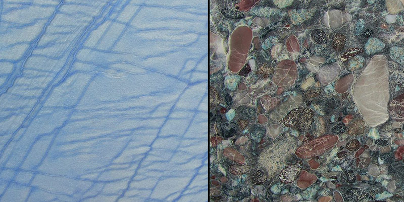 Granites (Nero Assoluto, Nero K, Star Galaxy, Azul Macaubas, Blue Pearl), Quartz (Caesarstone, Hanstone, Quarella)