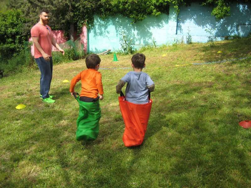 Sack races in the garden