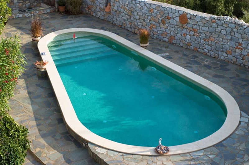 Private skimmer pool mosaic tiled in Leftktro Messinias