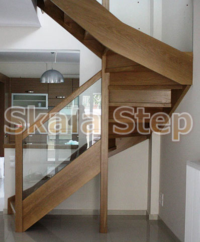 Εναέρια σκάλα γωνιακή, δρυς & γυαλί