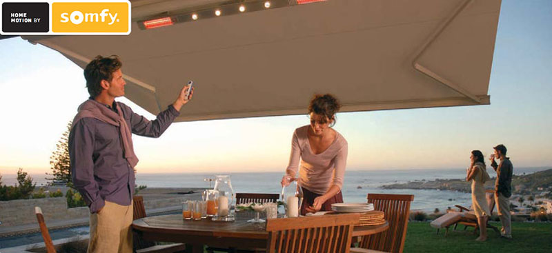 Awnings with arms & bracing struts, Somfy automations