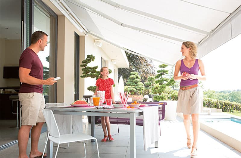 Awnings with arms, Awnings with bracing struts, Somfy automations, Tencate & Dickson awning fabrics