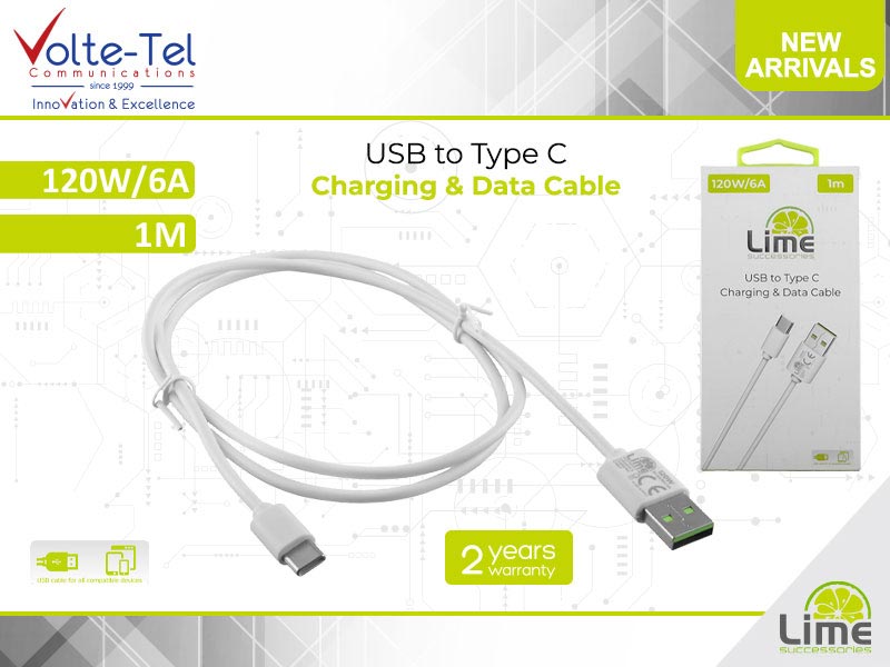 LIME Καλώδιο Data - Φόρτισης - USB To Type C - 120w - 1 μέτρο
